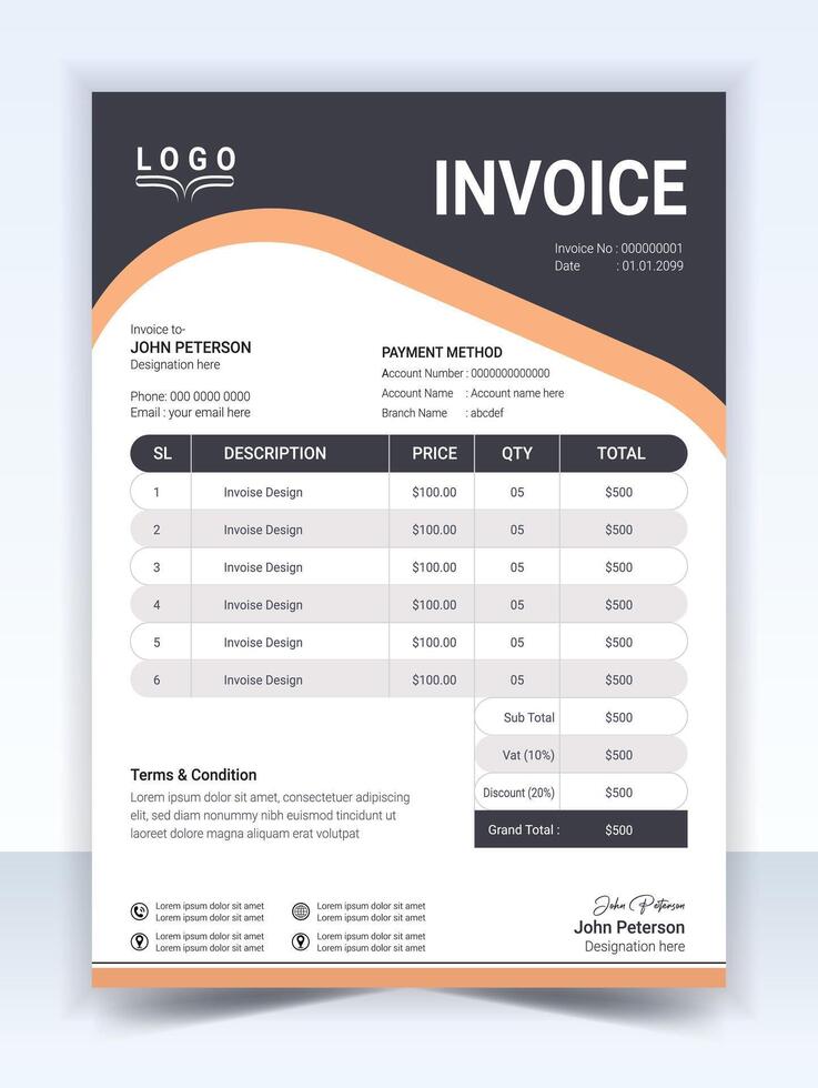 Invoice minimal design template. Bill form business invoice accounting vector