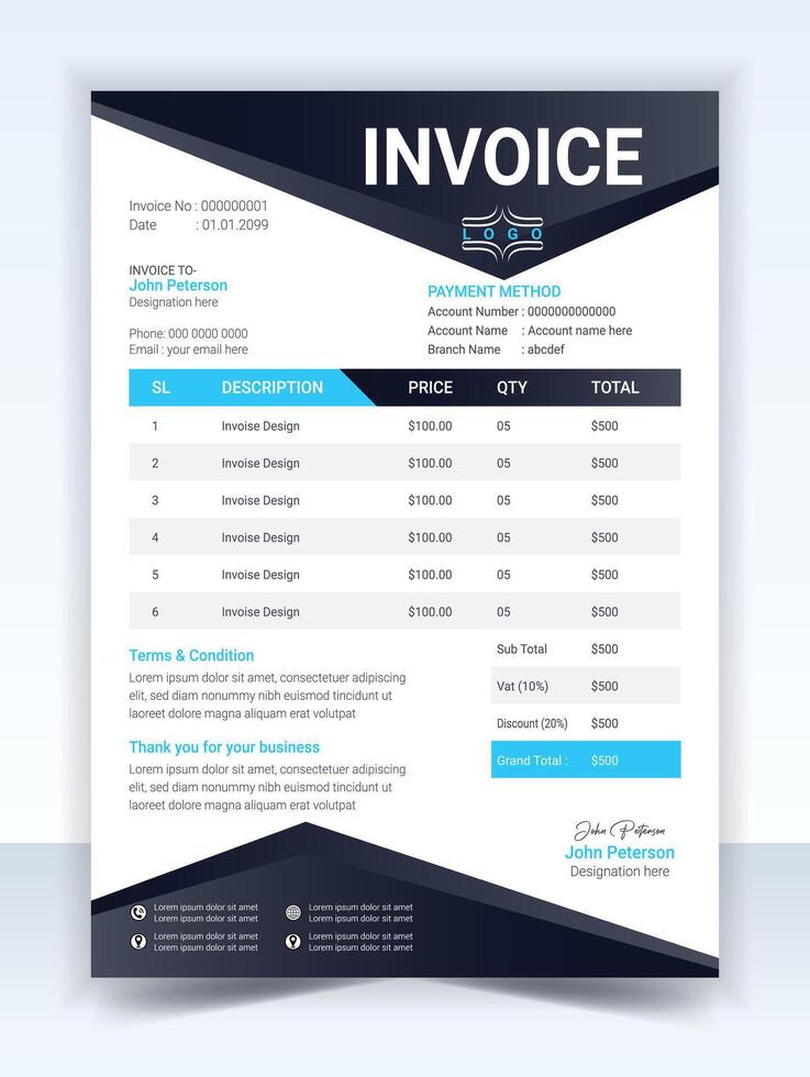 Invoice minimal design template. Bill form business invoice accounting vector
