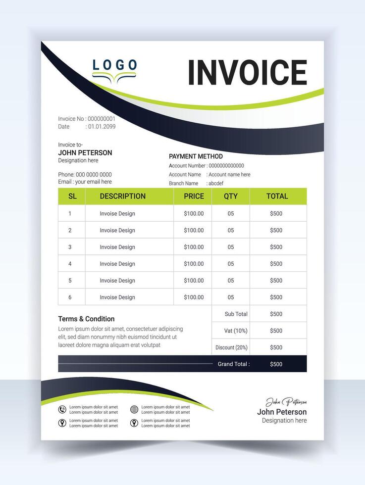 Minimal Invoice Template, Corporate design, Elegant and clean vector