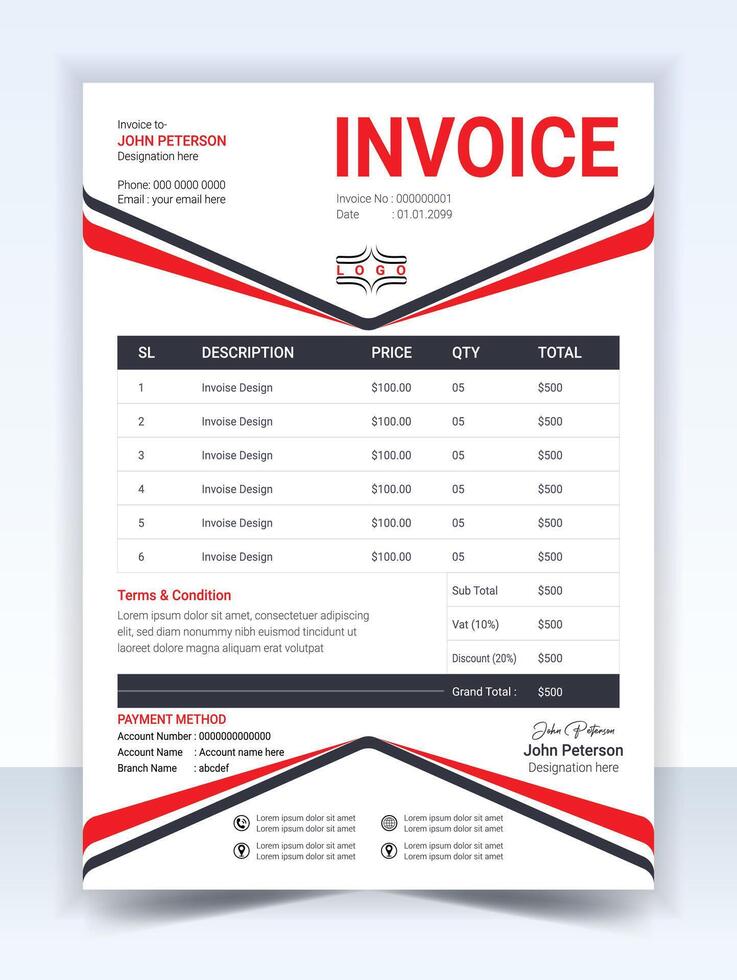 Minimal Invoice Template, Corporate design, Elegant and clean vector