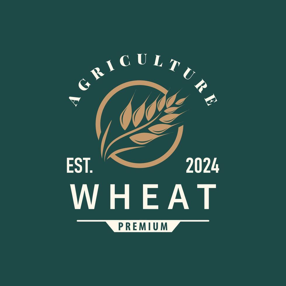 Organic Rice Wheat Logo Agriculture Crop Bread Material Design Design Retro Vintage vector