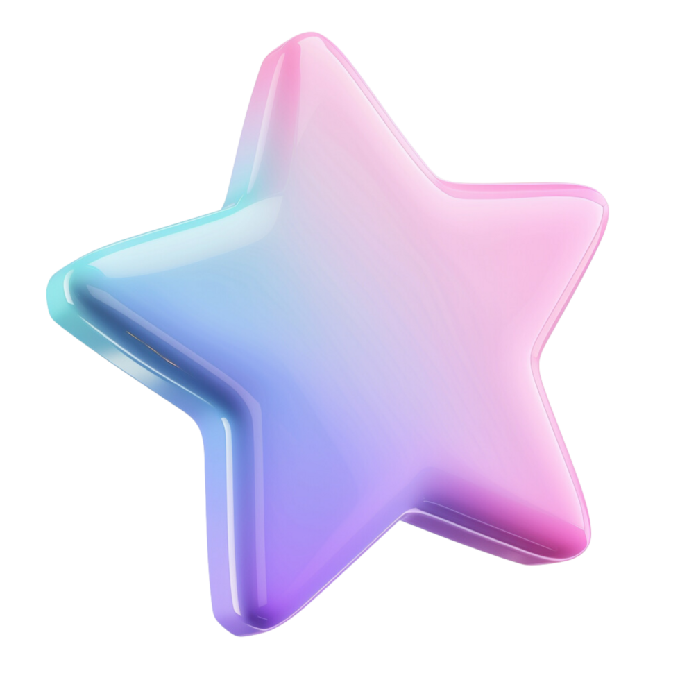 A five-pointed star 3D icon, pink, purple, blue, isolated on a transparent background png