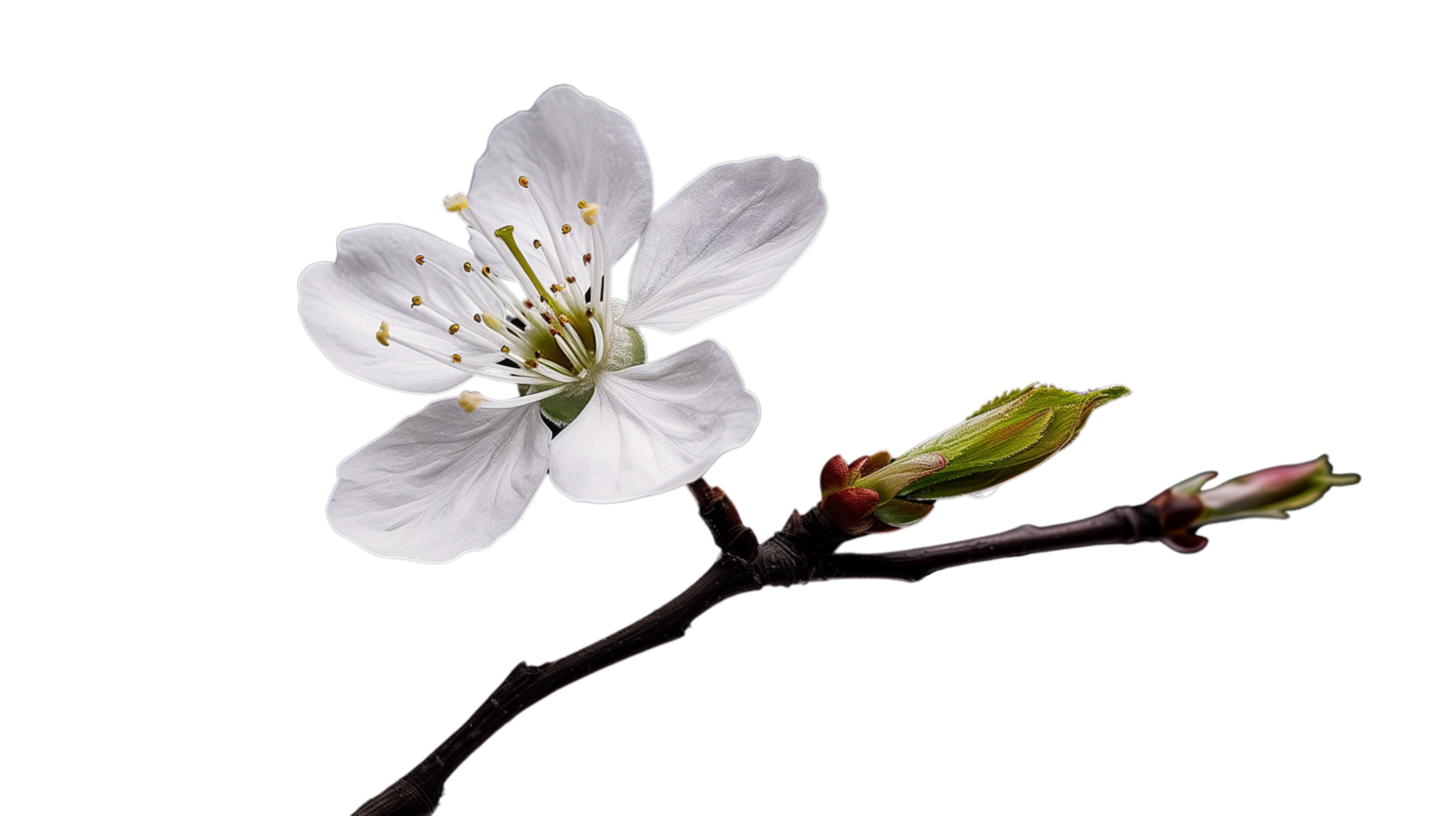 A branch of a white cherry blossom flower isolated on a transparent background png