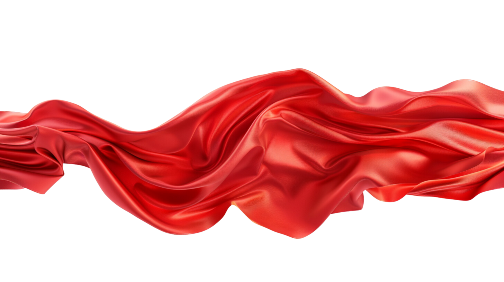 A flowing red silk fabric caught in mid-air on a transparent background png