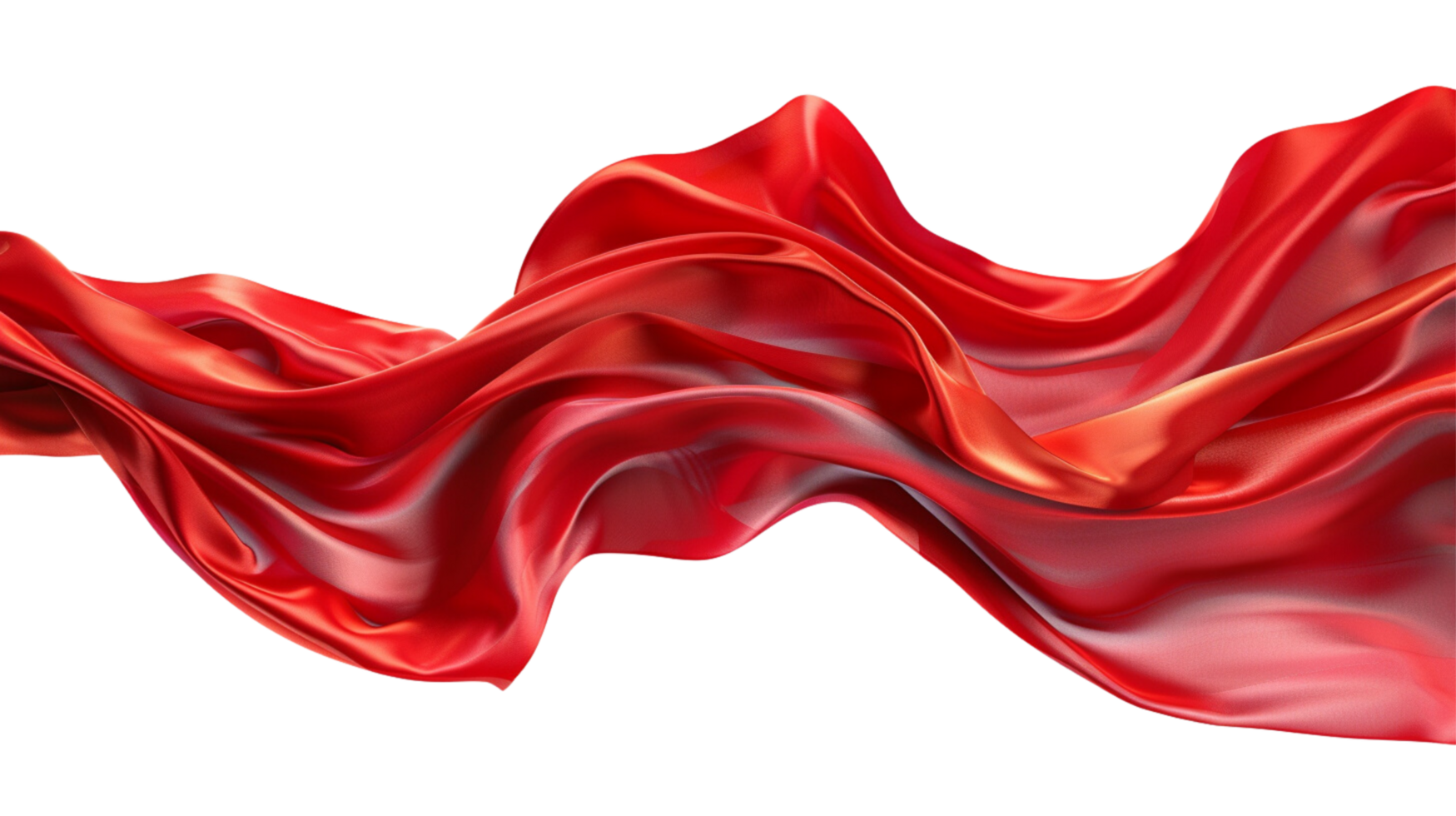 A flowing red silk fabric caught in mid-air on a transparent background png