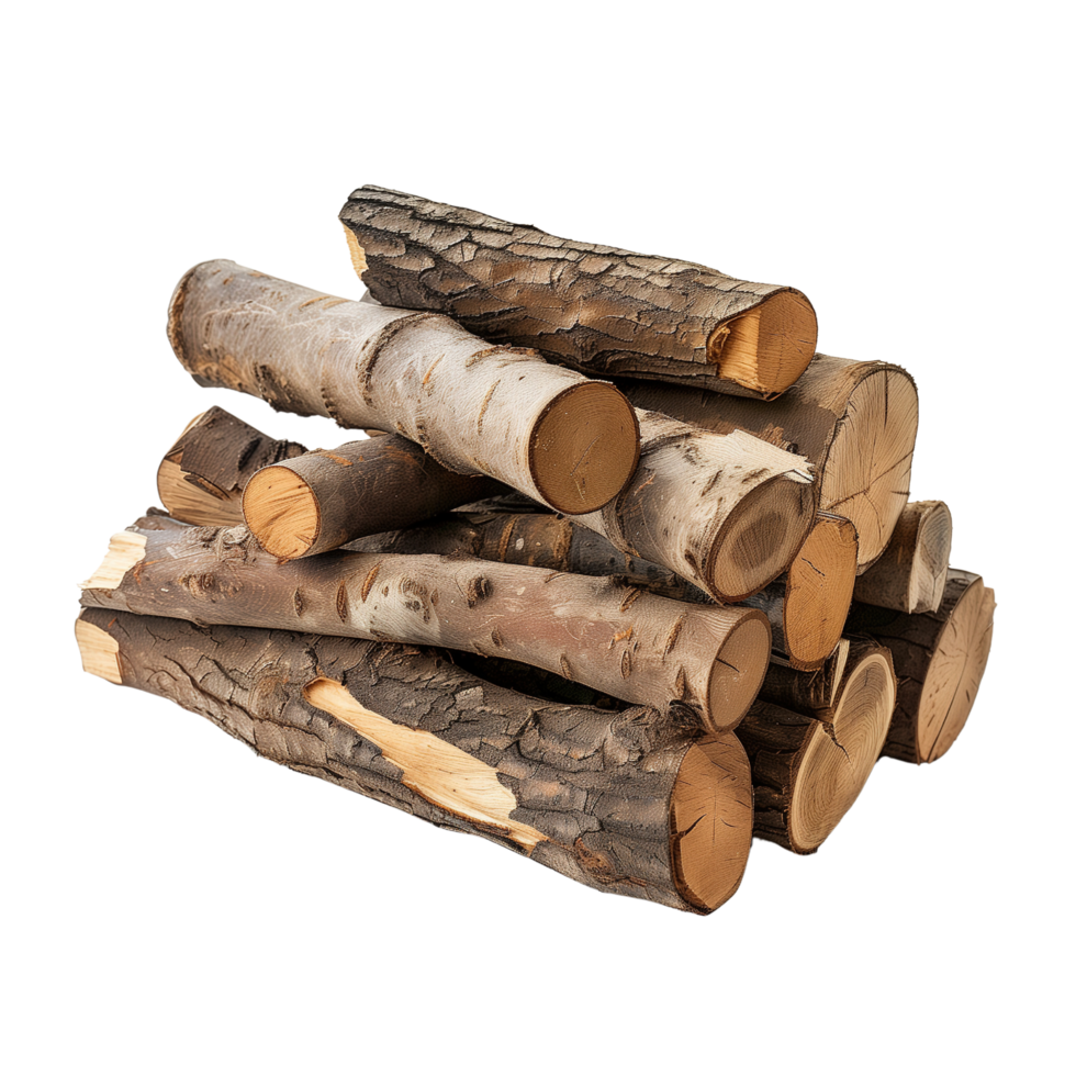A minimalist composition featuring a single pile of logs isolated on a transparent background png