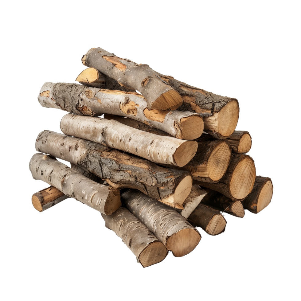 A minimalist composition featuring a single pile of logs isolated on a transparent background png