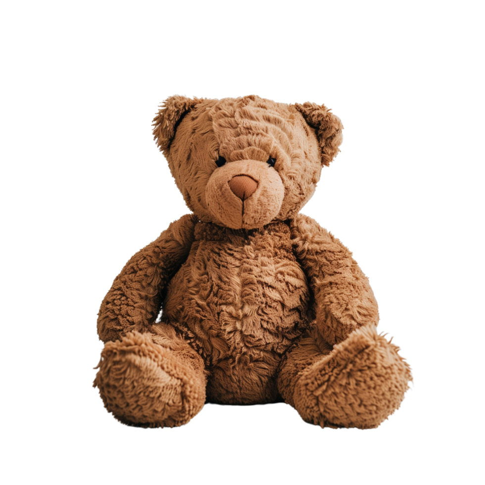 A brown teddy bear sitting upright, isolated on a transparent background png