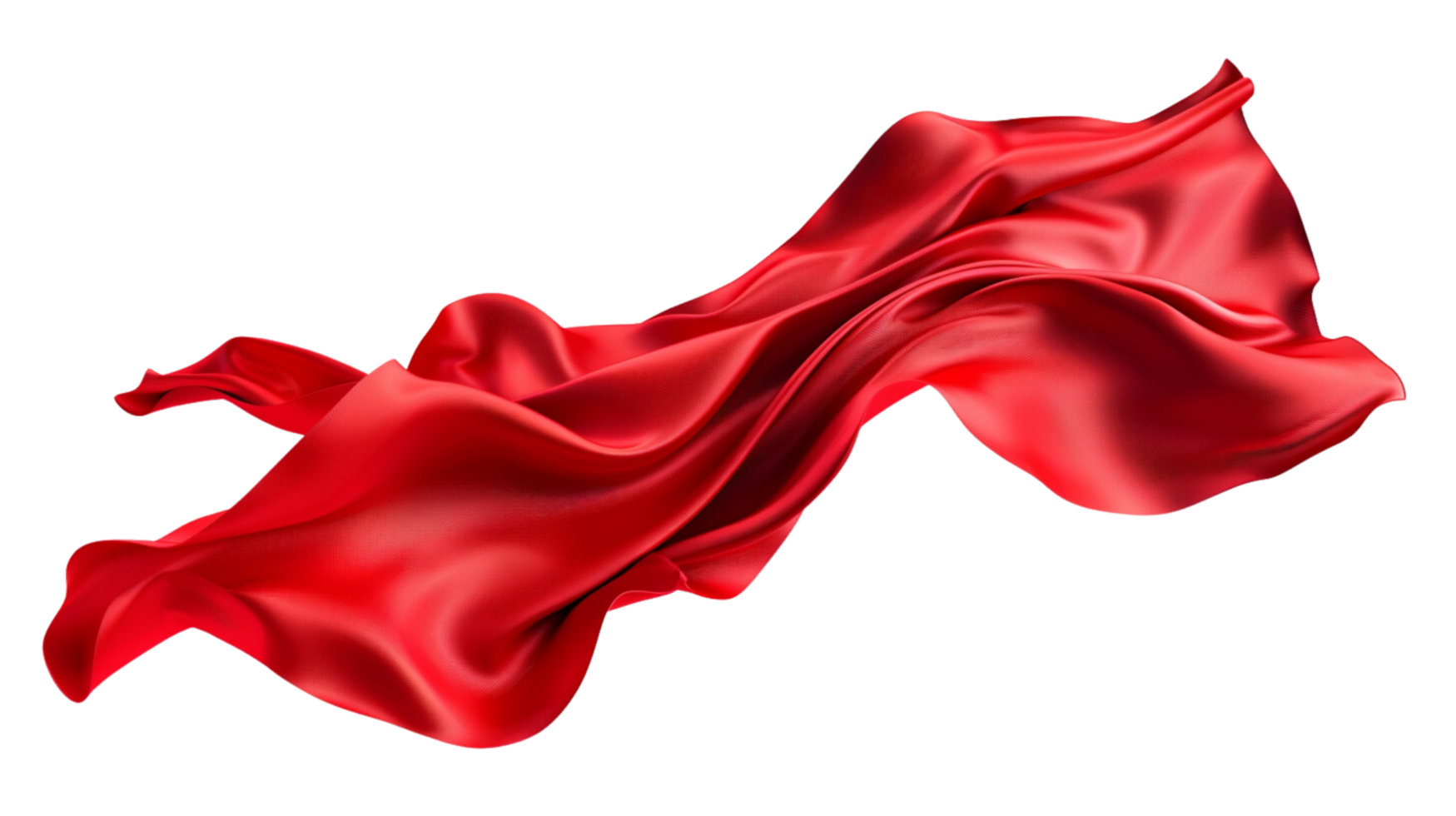A flowing red silk fabric caught in mid-air on a transparent background png