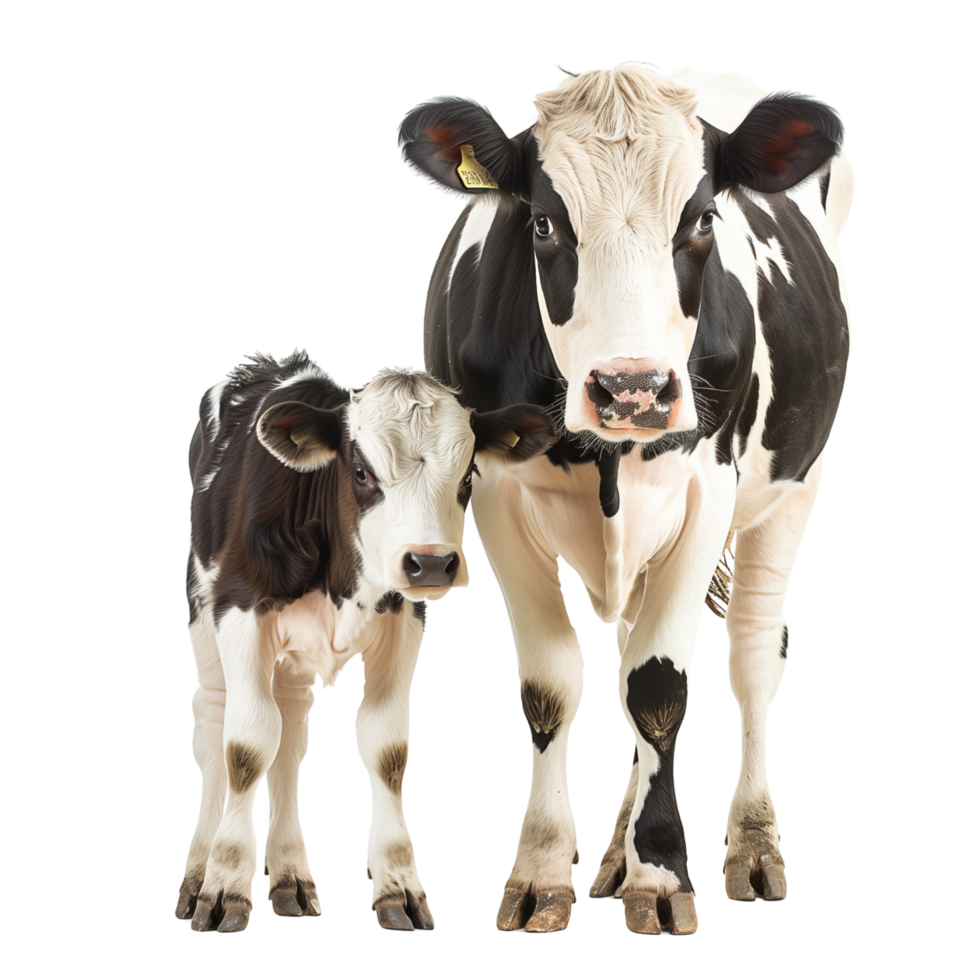 A nurturing mother cow standing beside her calf, isolated on a transparent background png