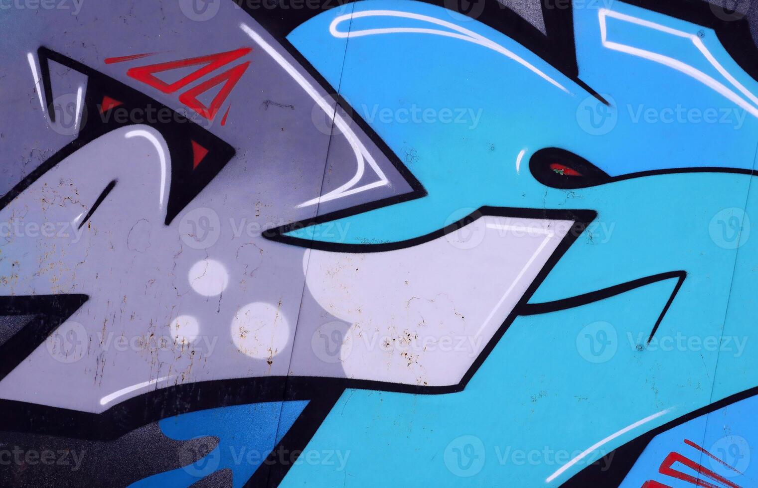 Colorful background of graffiti painting artwork with bright aerosol outlines on wall. Old school street art piece made with aerosol spray paint cans. Contemporary youth culture photo