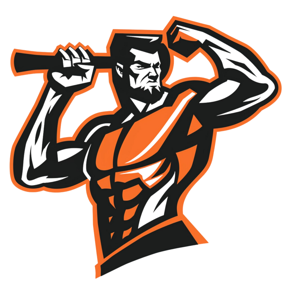 A dynamic orange hammer high school sports team logo isolated on a transparent background png