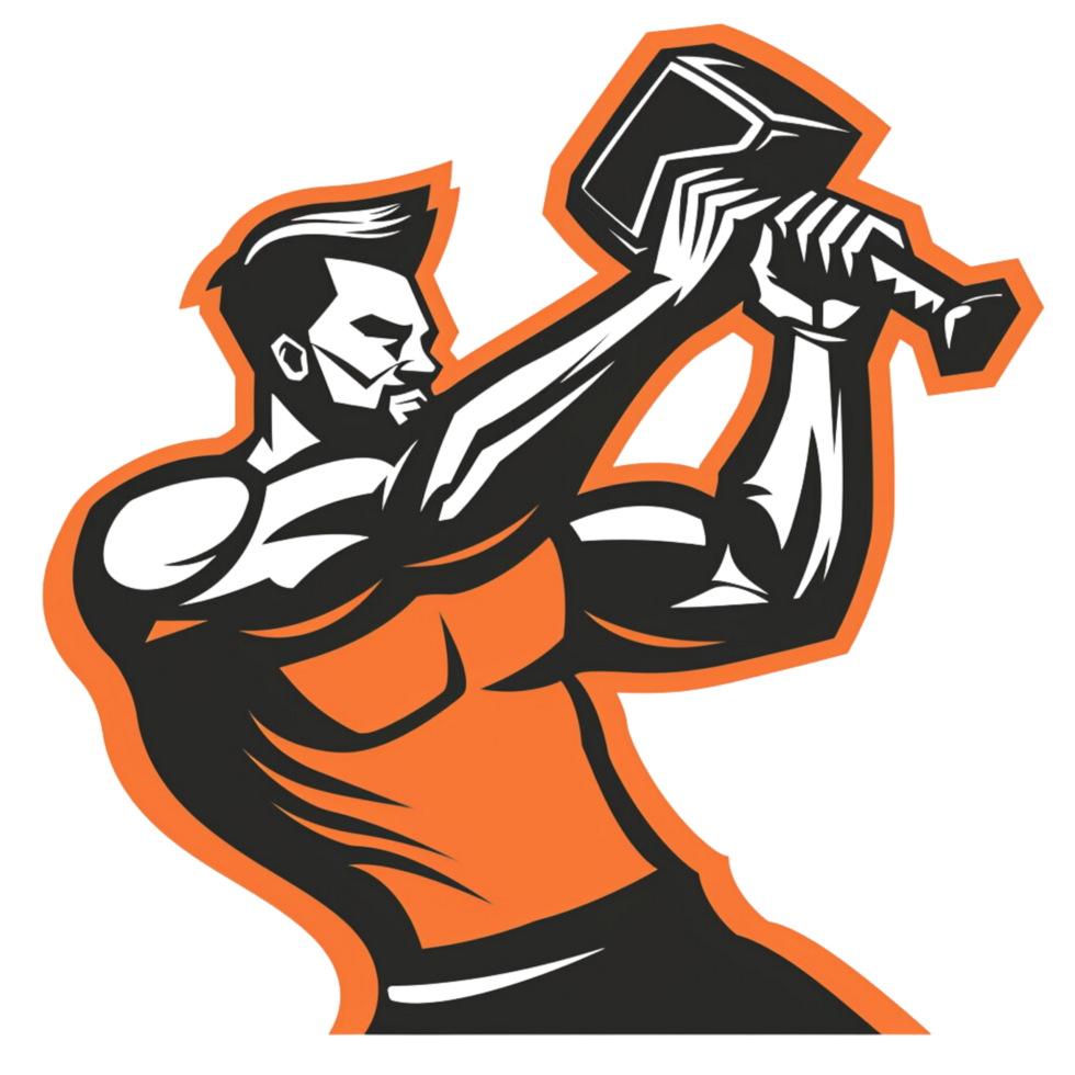 A dynamic orange hammer high school sports team logo isolated on a transparent background png