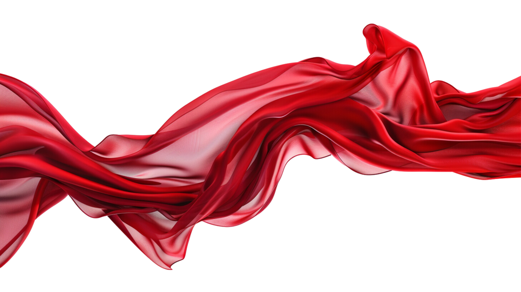 A flowing red silk fabric caught in mid-air on a transparent background png