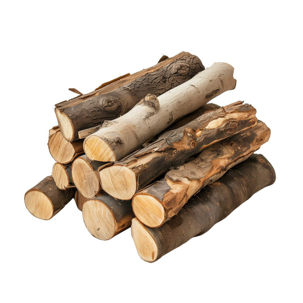 A minimalist composition featuring a single pile of logs isolated on a transparent background png