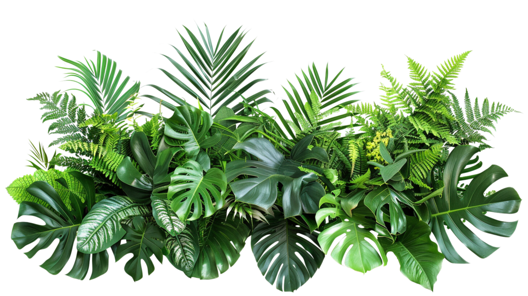 Plant bush floral arrangement with tropical leaves Monstera and fern on a transparent background png