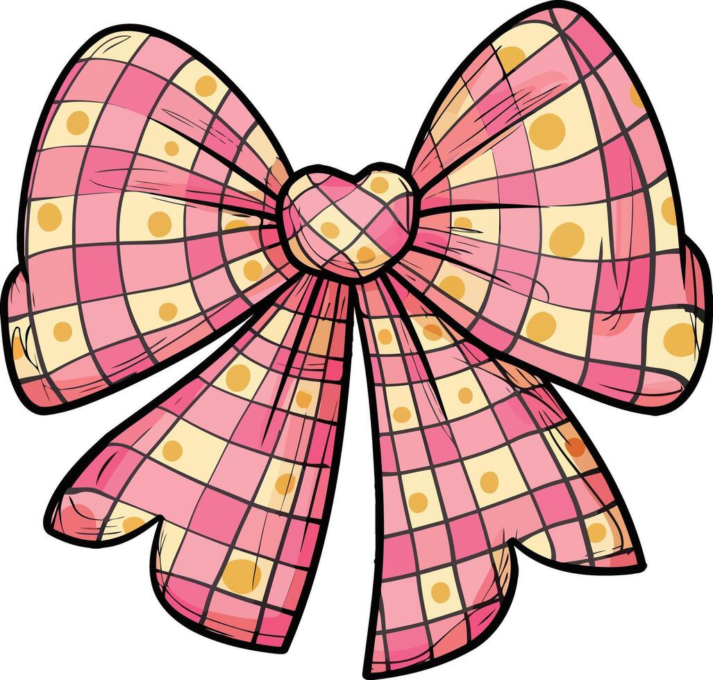 Pink and yellow striped fabric beaded bow illustration, invitation decoration, wedding vector