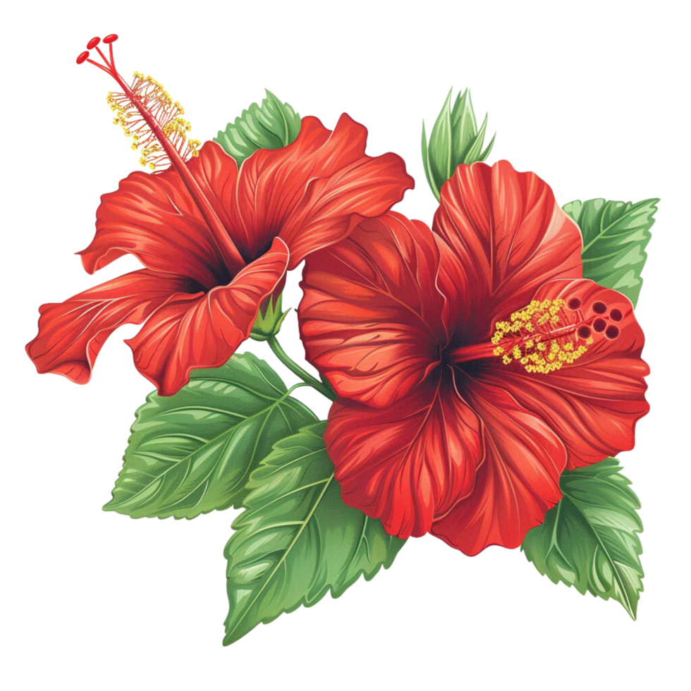 A tropical red hibiscus flowers on a transparent background png
