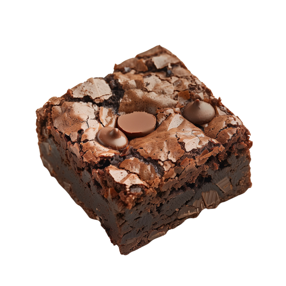 A close-up shot of a decadent chocolate brownie with rich, gooey texture isolated on a transparent background png