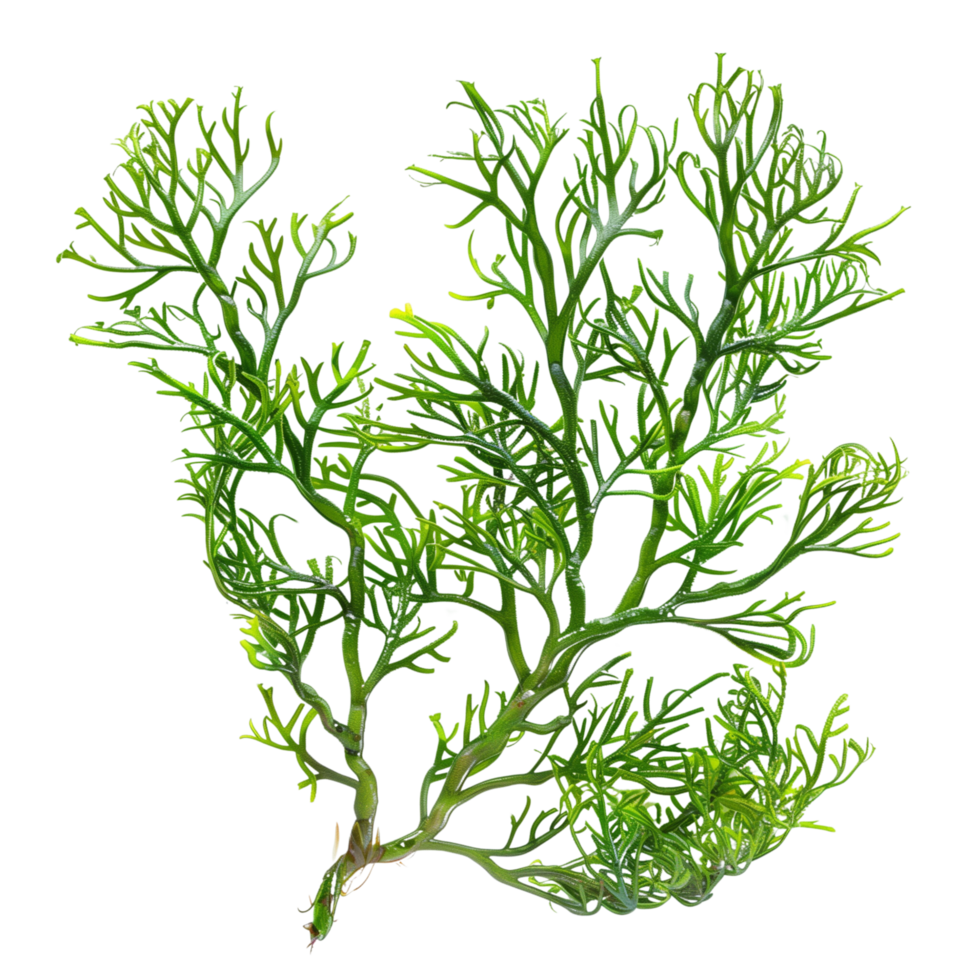 A close-up shot of Codium Sea Weed with intricate green branches isolated on a transparent background png