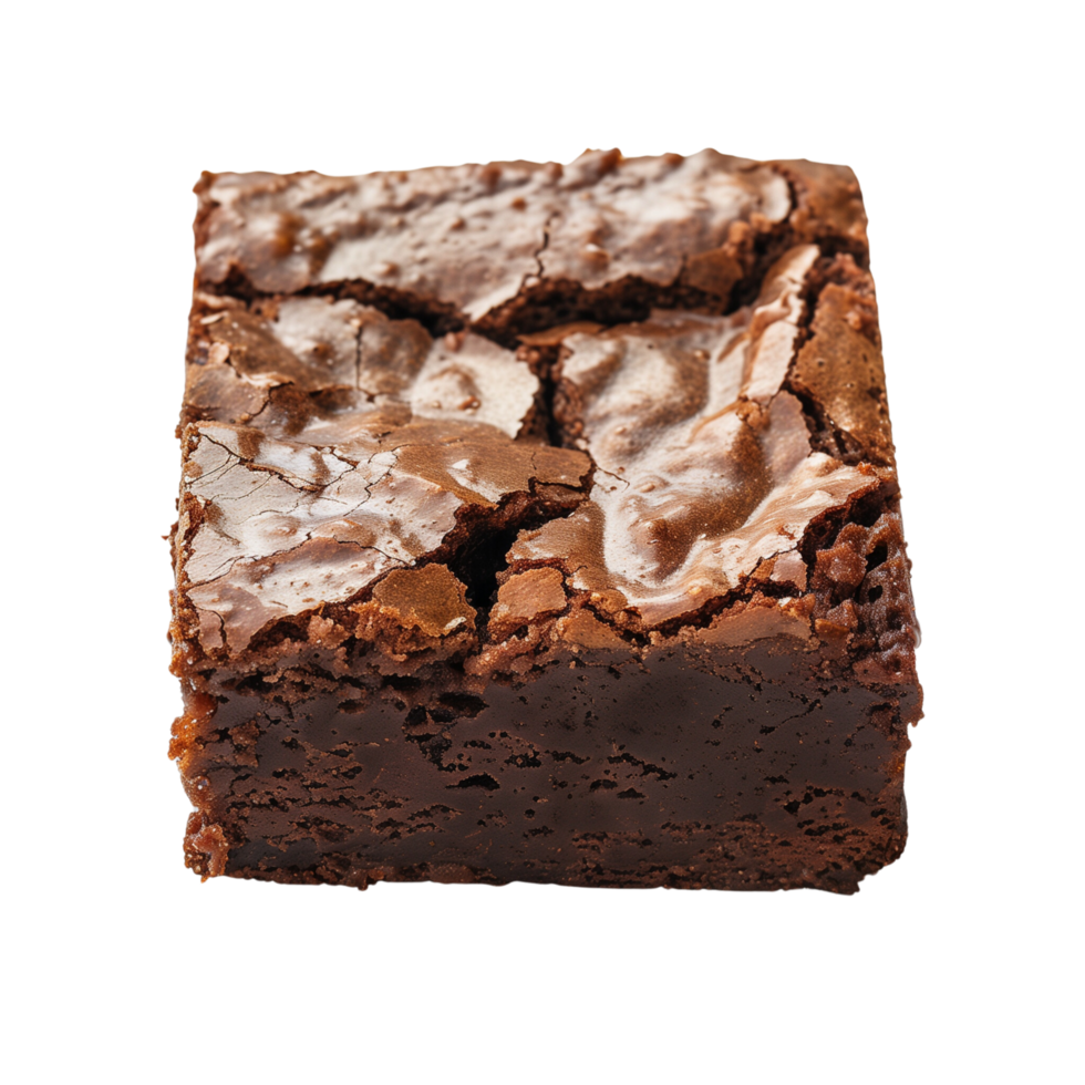 A close-up shot of a decadent chocolate brownie with rich, gooey texture isolated on a transparent background png