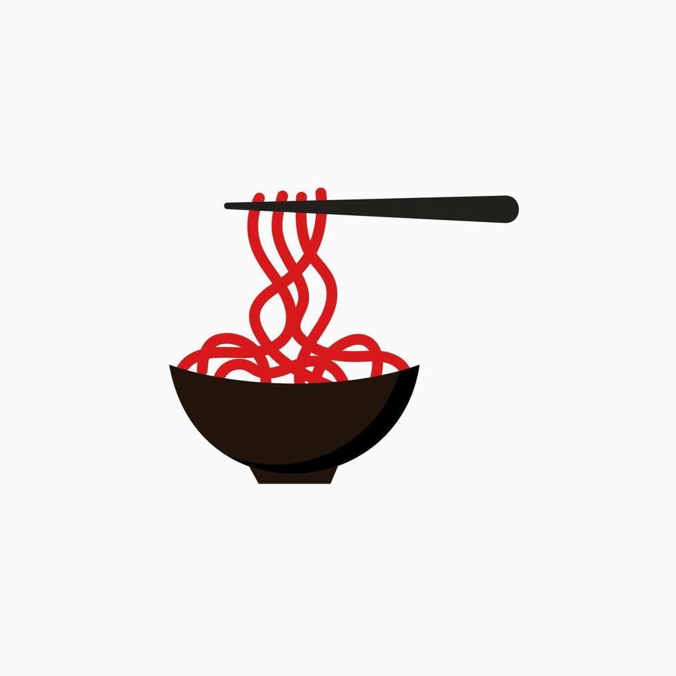 Bowl of noodle with chopstick illustration. vector