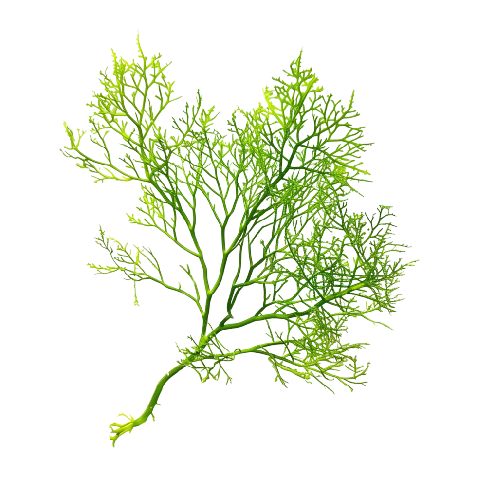 A close-up shot of Codium Sea Weed with intricate green branches isolated on a transparent background png