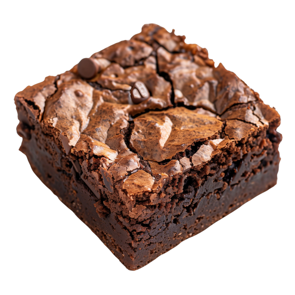 A close-up shot of a decadent chocolate brownie with rich, gooey texture isolated on a transparent background png