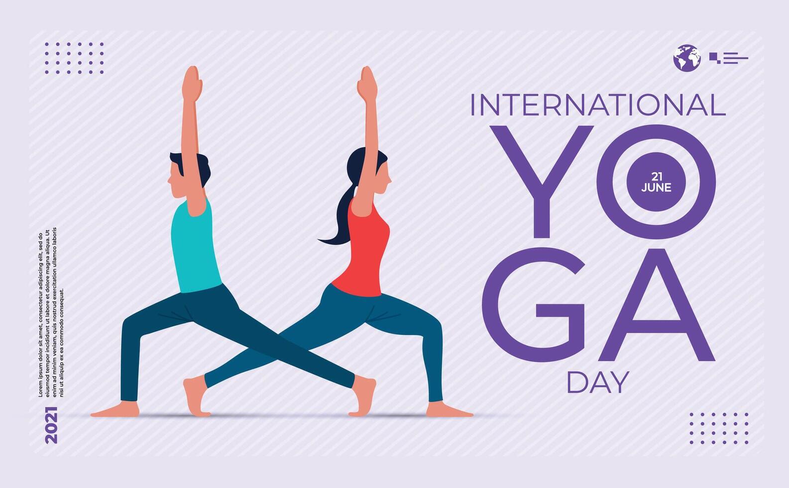 21 june-international yoga day illustration, with yoga poses, for banner design, website, logo, card, invitation, cover, poster and many more. modern and minimalist design template vector