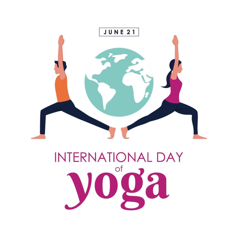 21 june-international yoga day illustration, with yoga poses, for banner design, website, logo, card, invitation, cover, poster and many more. modern and minimalist design template vector
