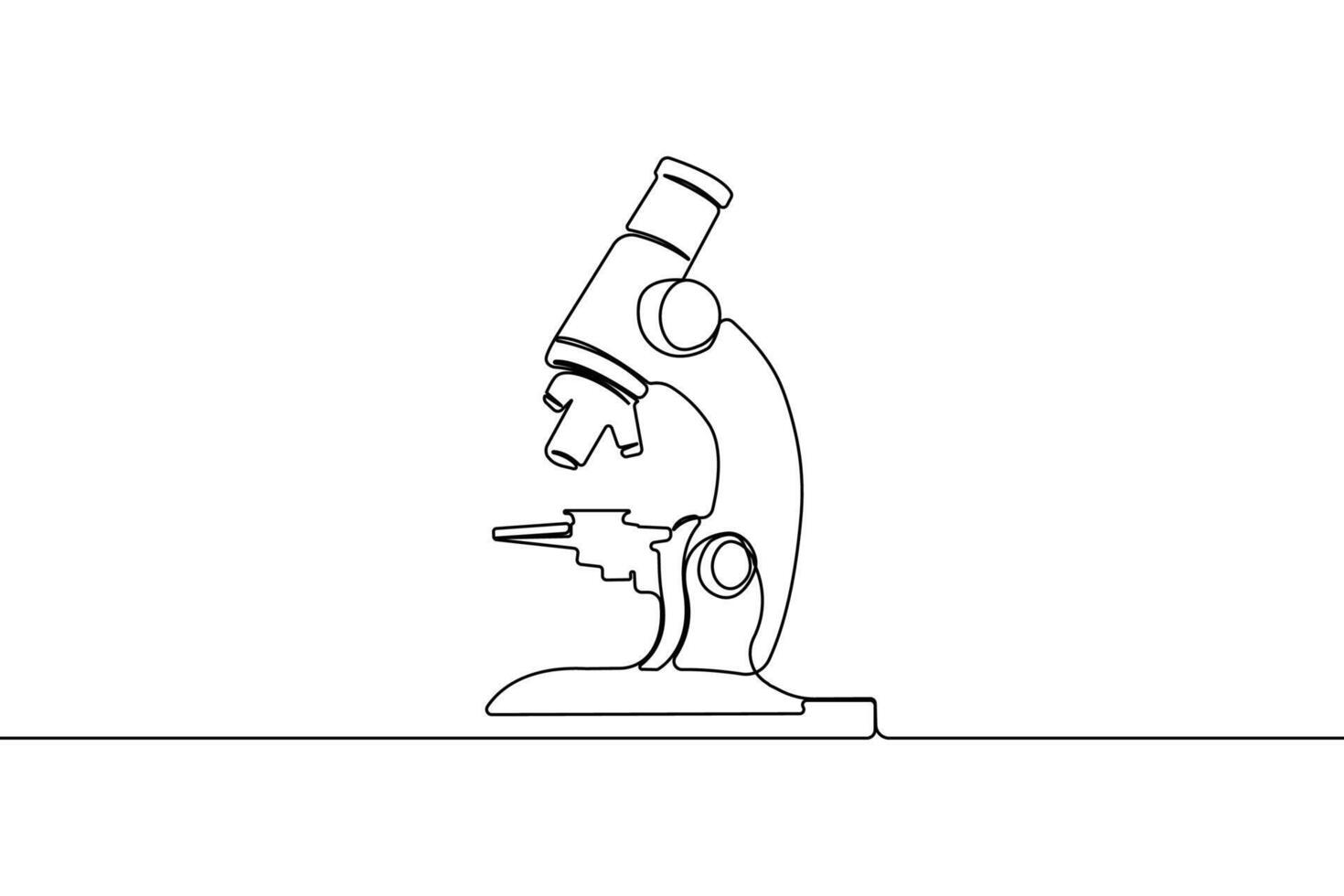 Simple microscope one-line art drawing. Education concept microscope continuous outline vector