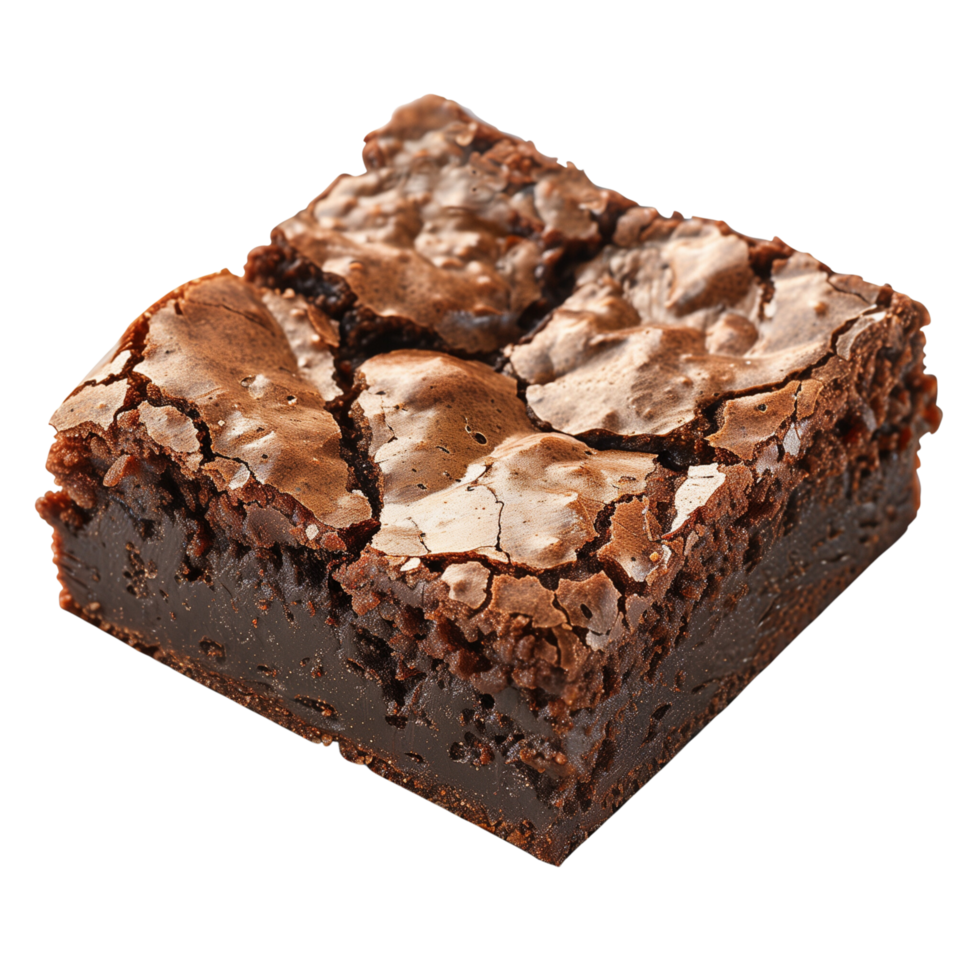 A close-up shot of a decadent chocolate brownie with rich, gooey texture isolated on a transparent background png