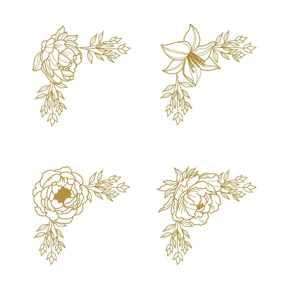 The Blooms Greenery Floral Foliage Ornament Corner Text Separator Elegance Frame for Invitations vector