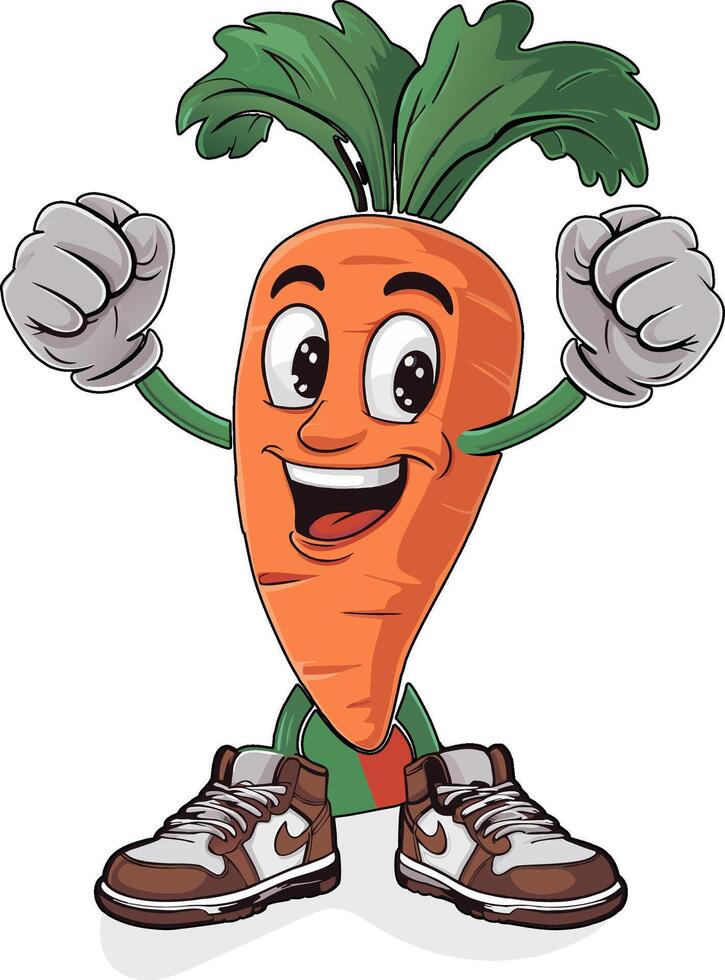 Carrot cartoon character, and mascot of a welcome pose. Illustration of cute and funny carrot in cartoon and flat style. vector