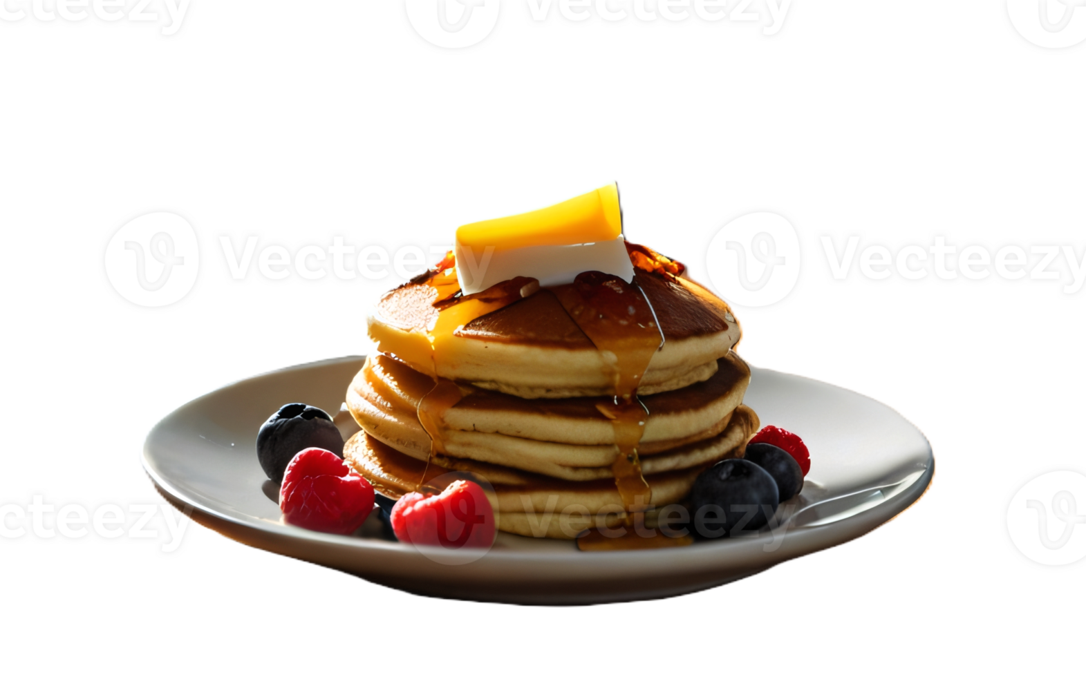 Delicious pancakes om white plate with fruits. Breakfast and dessert concept, isolated on transparent background png