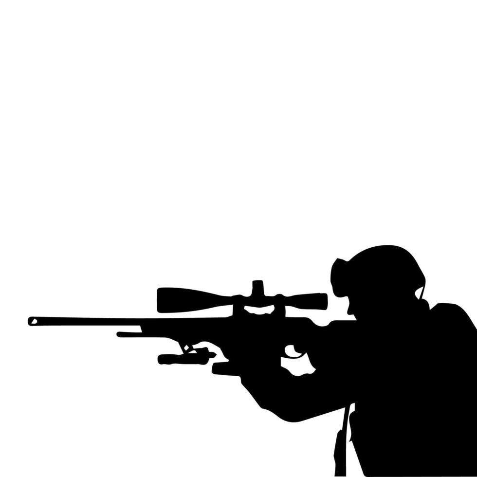 A soldier aims through the optical sight of a rifle vector
