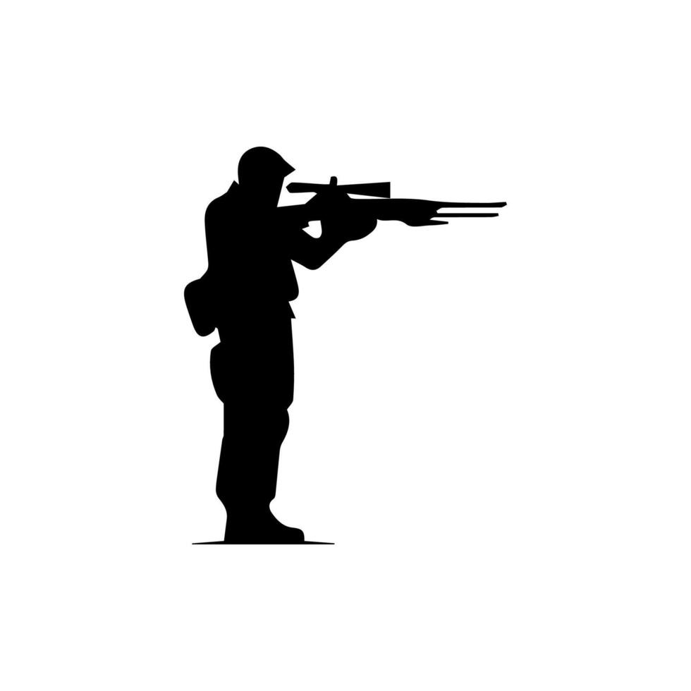 A soldier aims through the optical sight of a rifle vector