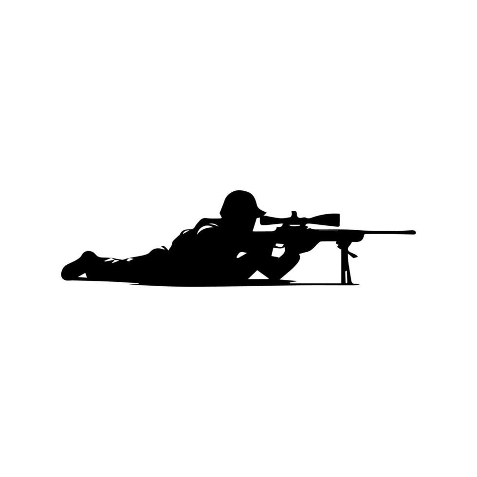 A soldier aims through the optical sight of a rifle vector
