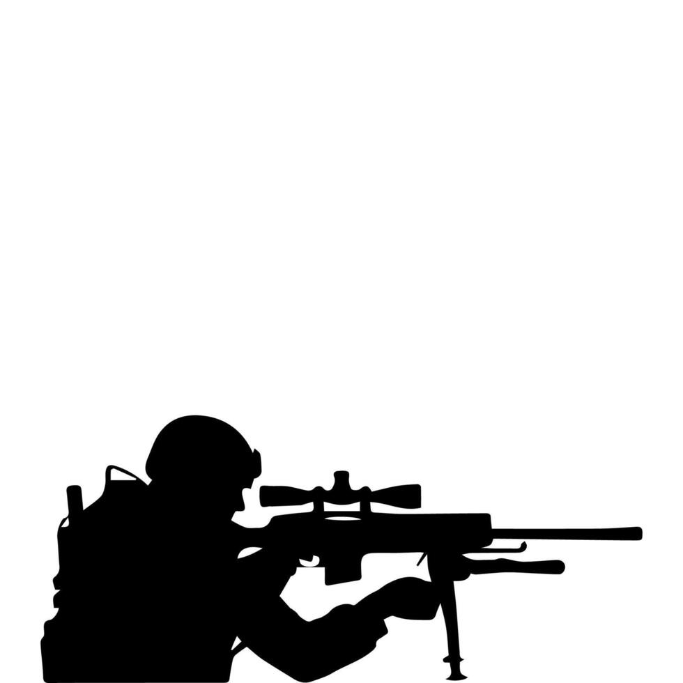 A soldier aims through the optical sight of a rifle vector