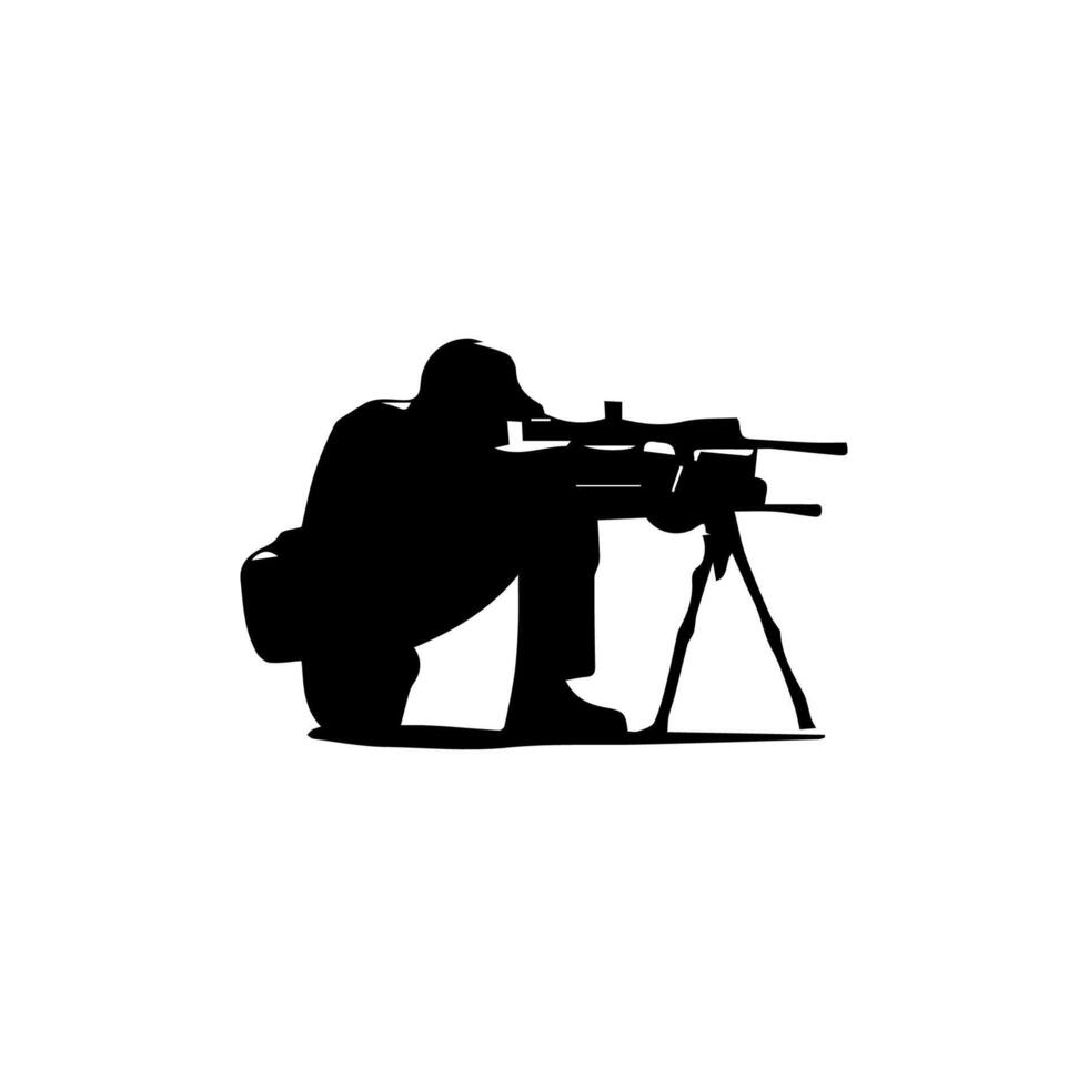 A soldier aims through the optical sight of a rifle vector