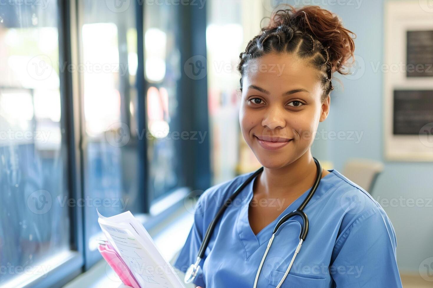 Portrait of black american medical female assistant is smiling photo