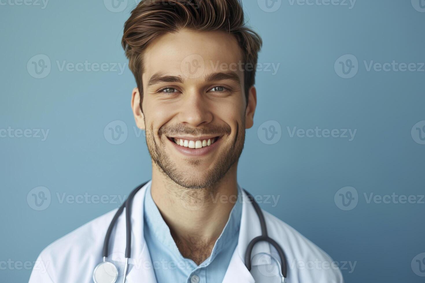 A doctor standing in front of the colour background photo