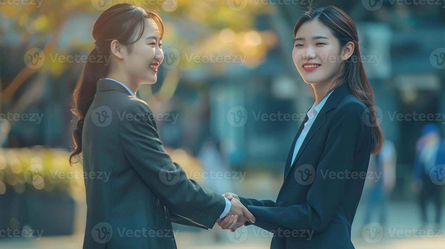 Business asian women handshake and business people photo