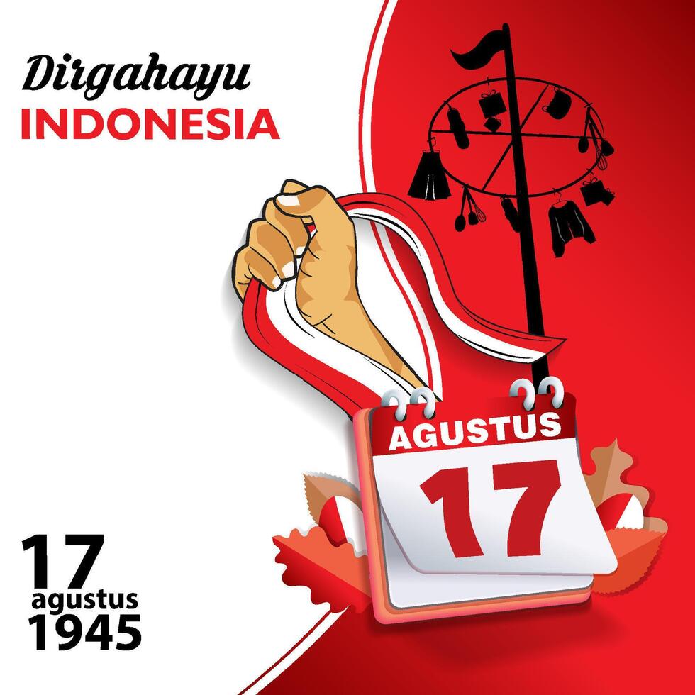 Indonesian Independence Day with calendar 17th and clenched fists. Use for social media, posters and greeting cards vector