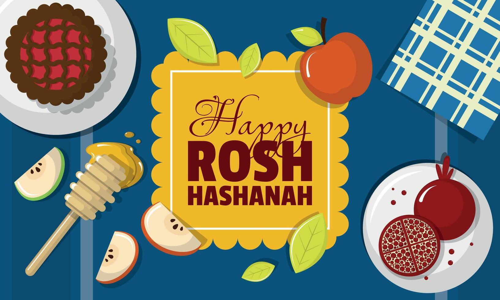Rosh Hashanah poster with celebratory elements on the table vector