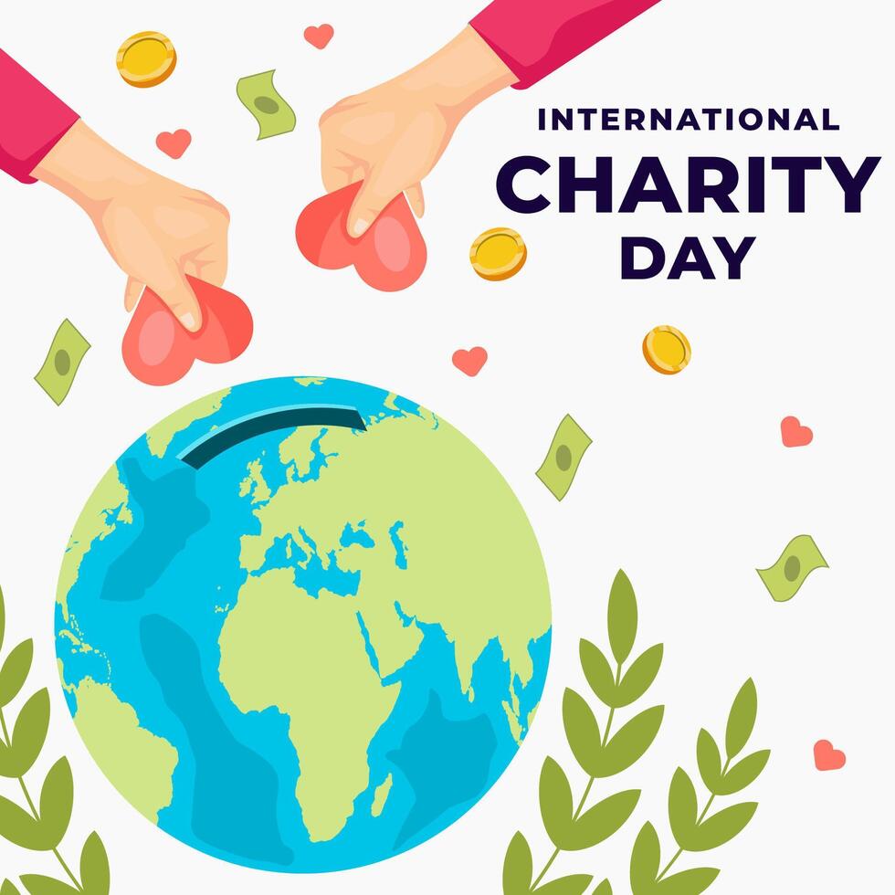 international charity day with two hands holding love vector