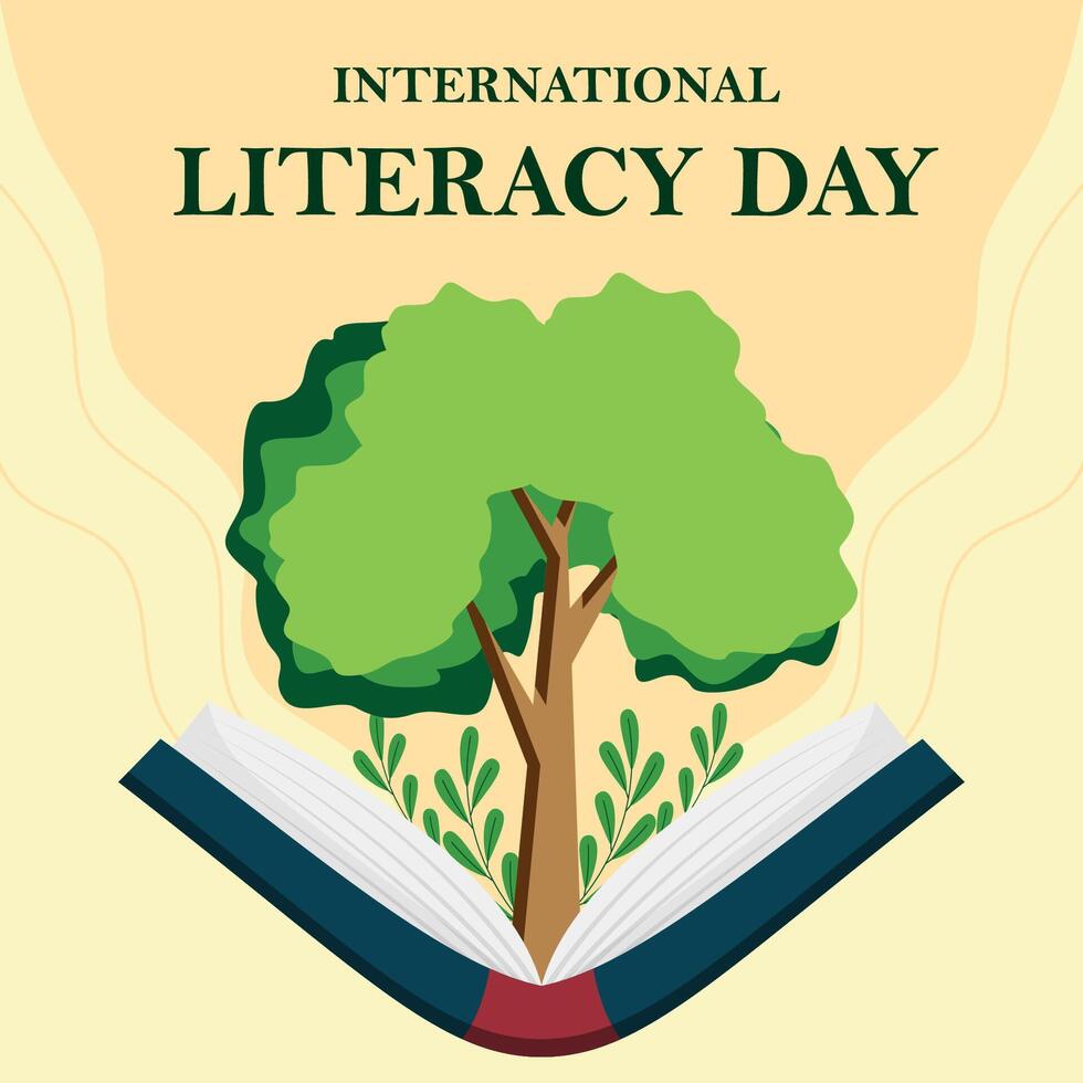 international literacy day with tree grow up from the book illustration vector