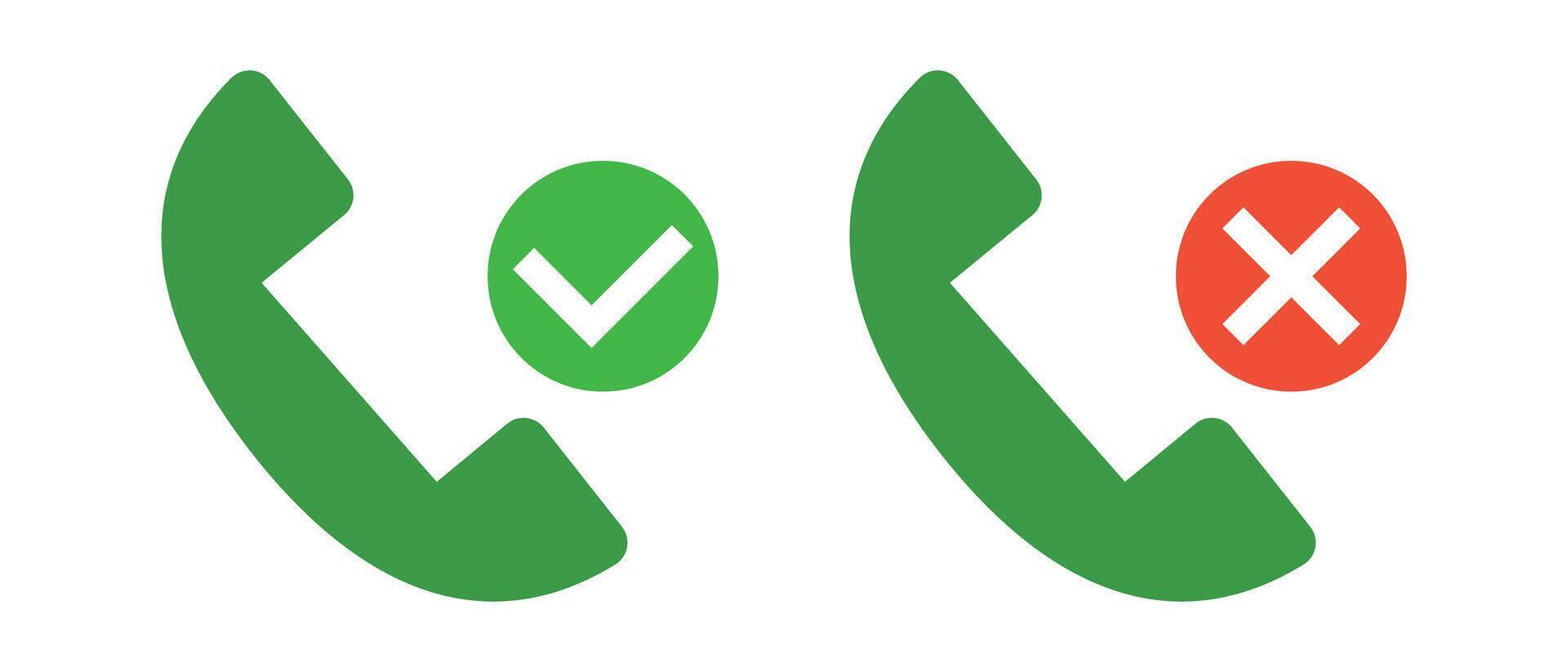 Set of phone and check mark icon, phone and cross mark icon. vector