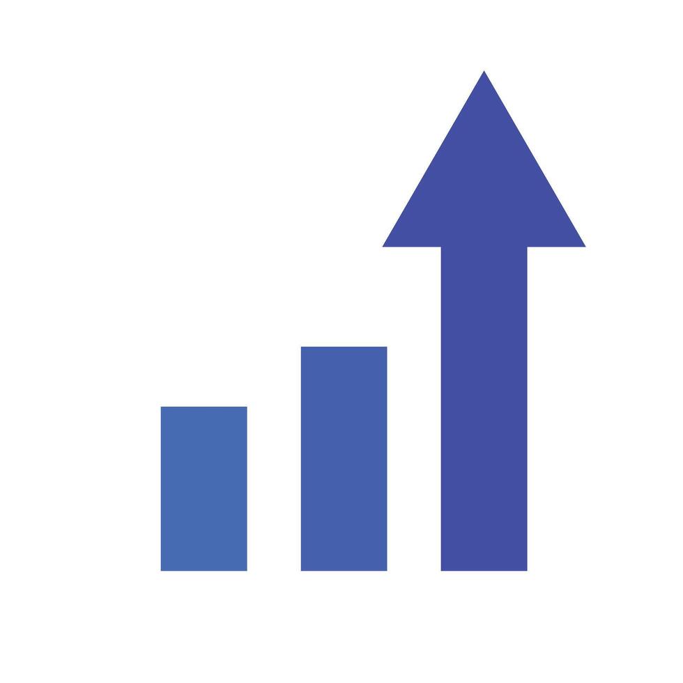 Upward arrow fused with a rising bar graph. vector