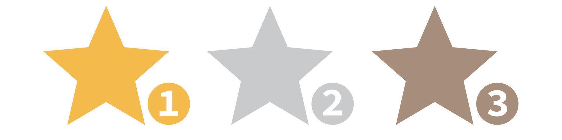 Star ranking icons. A set of gold, silver, and bronze star icons. vector